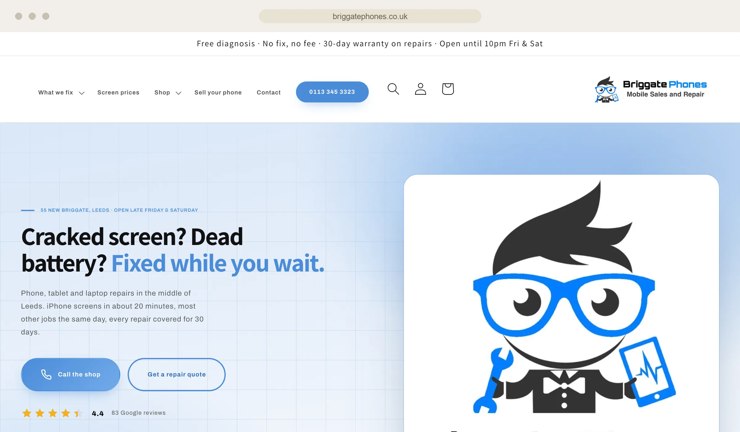 Briggate Phones — e-commerce website for a Leeds phone shop