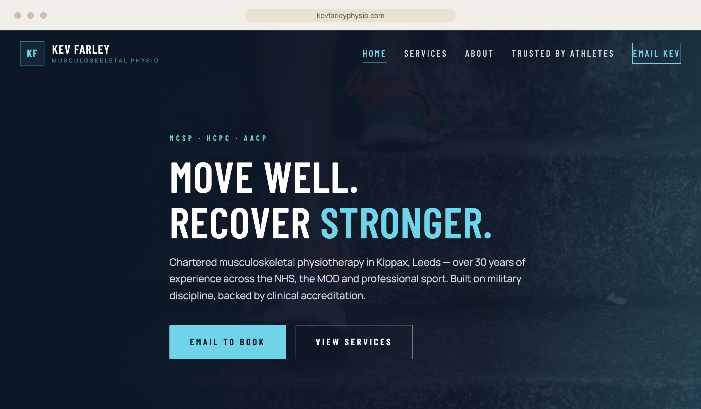 Kev Farley Physiotherapy website — Kippax, Leeds